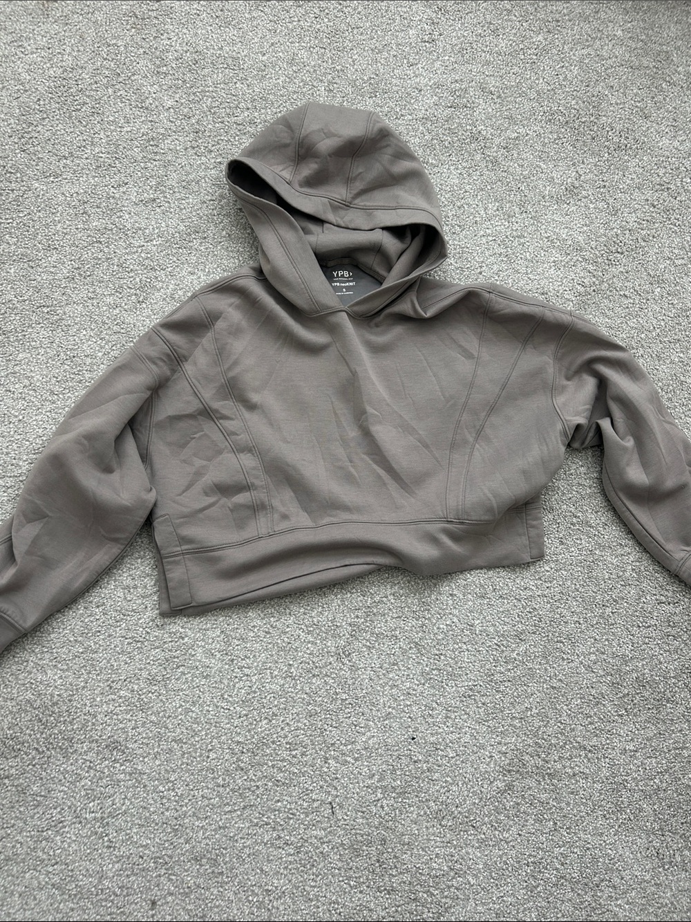 YPB Gray Cropped Hoodie Sweatshirt